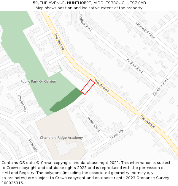 59, THE AVENUE, NUNTHORPE, MIDDLESBROUGH, TS7 0AB: Location map and indicative extent of plot