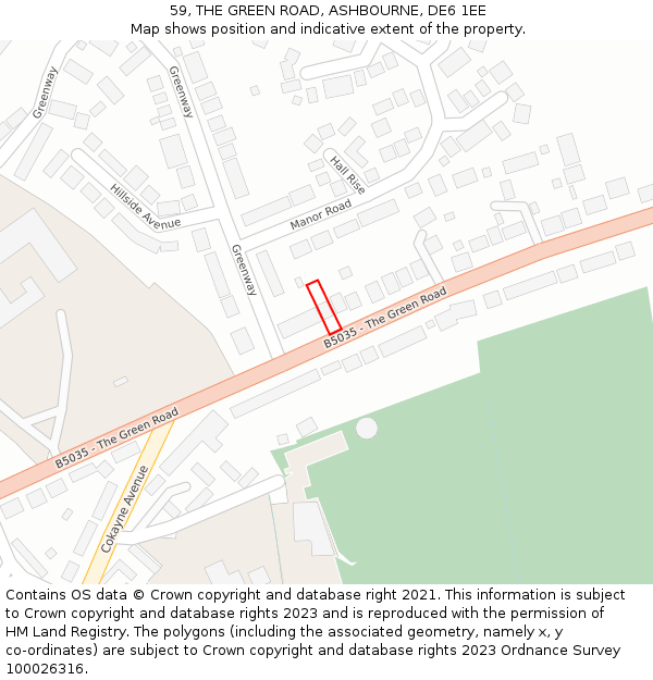 59, THE GREEN ROAD, ASHBOURNE, DE6 1EE: Location map and indicative extent of plot