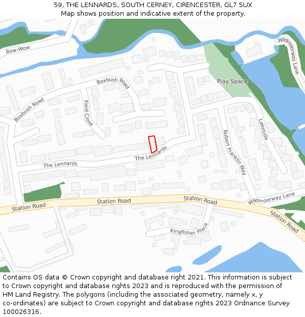 59, THE LENNARDS, SOUTH CERNEY, CIRENCESTER, GL7 5UX: Location map and indicative extent of plot