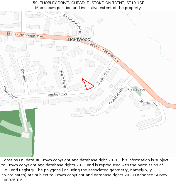 59, THORLEY DRIVE, CHEADLE, STOKE-ON-TRENT, ST10 1SF: Location map and indicative extent of plot