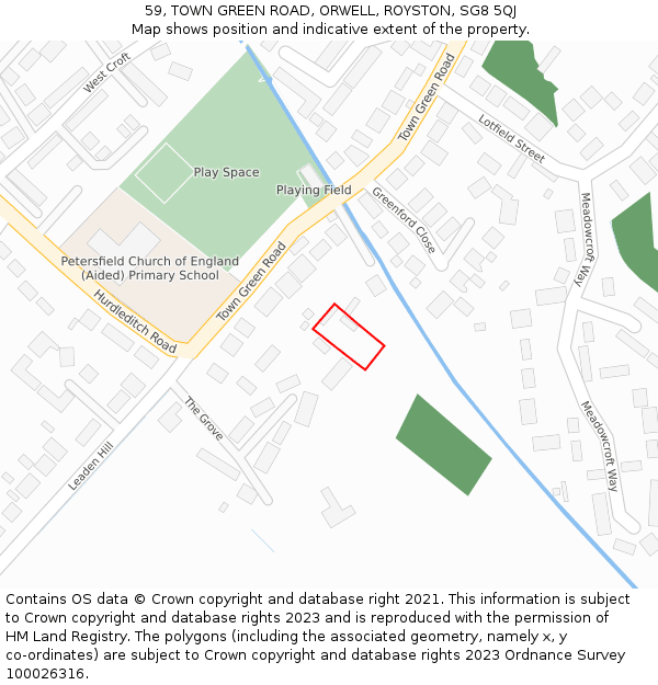 59, TOWN GREEN ROAD, ORWELL, ROYSTON, SG8 5QJ: Location map and indicative extent of plot