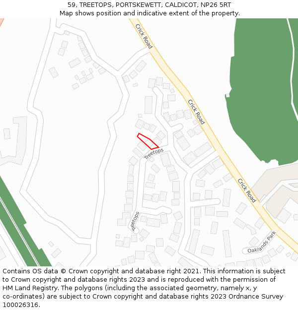 59, TREETOPS, PORTSKEWETT, CALDICOT, NP26 5RT: Location map and indicative extent of plot