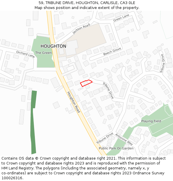 59, TRIBUNE DRIVE, HOUGHTON, CARLISLE, CA3 0LE: Location map and indicative extent of plot