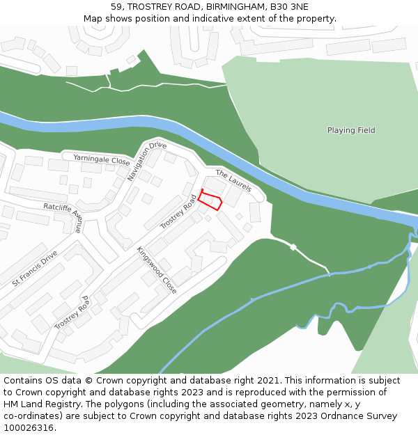 59, TROSTREY ROAD, BIRMINGHAM, B30 3NE: Location map and indicative extent of plot