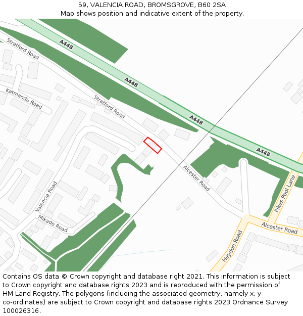 59, VALENCIA ROAD, BROMSGROVE, B60 2SA: Location map and indicative extent of plot