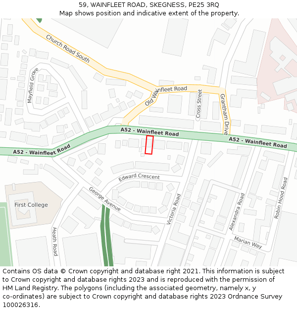 59, WAINFLEET ROAD, SKEGNESS, PE25 3RQ: Location map and indicative extent of plot