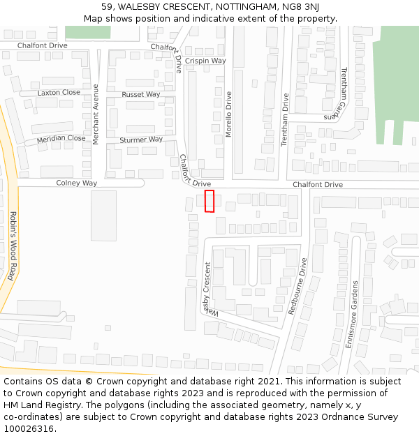 59, WALESBY CRESCENT, NOTTINGHAM, NG8 3NJ: Location map and indicative extent of plot