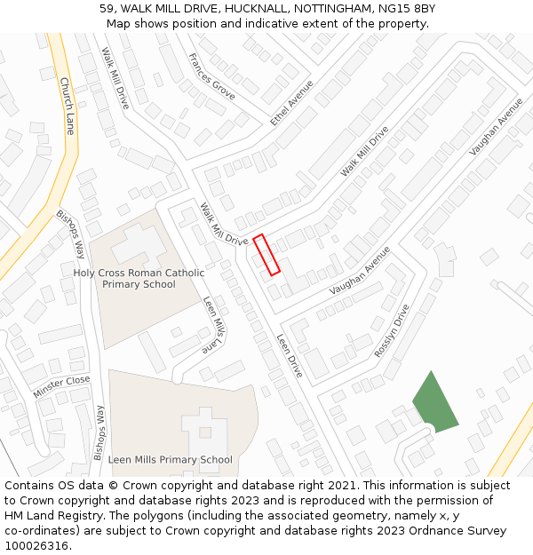 59, WALK MILL DRIVE, HUCKNALL, NOTTINGHAM, NG15 8BY: Location map and indicative extent of plot