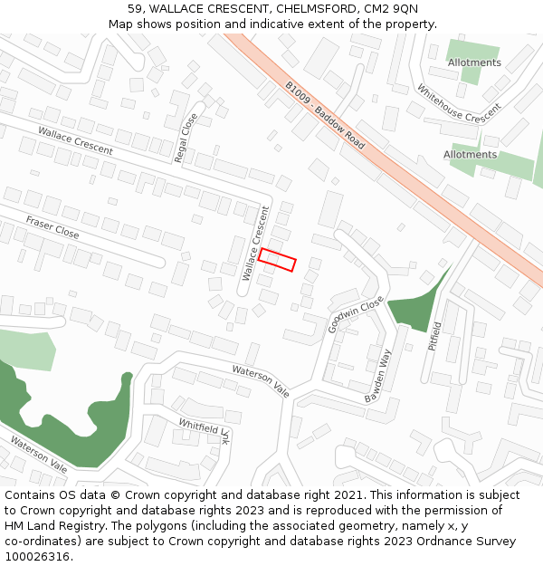 59, WALLACE CRESCENT, CHELMSFORD, CM2 9QN: Location map and indicative extent of plot