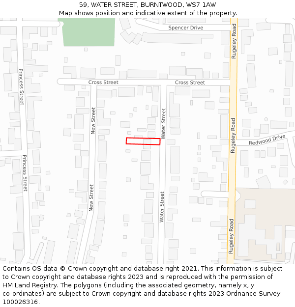 59, WATER STREET, BURNTWOOD, WS7 1AW: Location map and indicative extent of plot