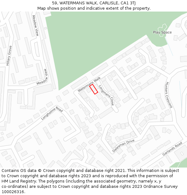 59, WATERMANS WALK, CARLISLE, CA1 3TJ: Location map and indicative extent of plot