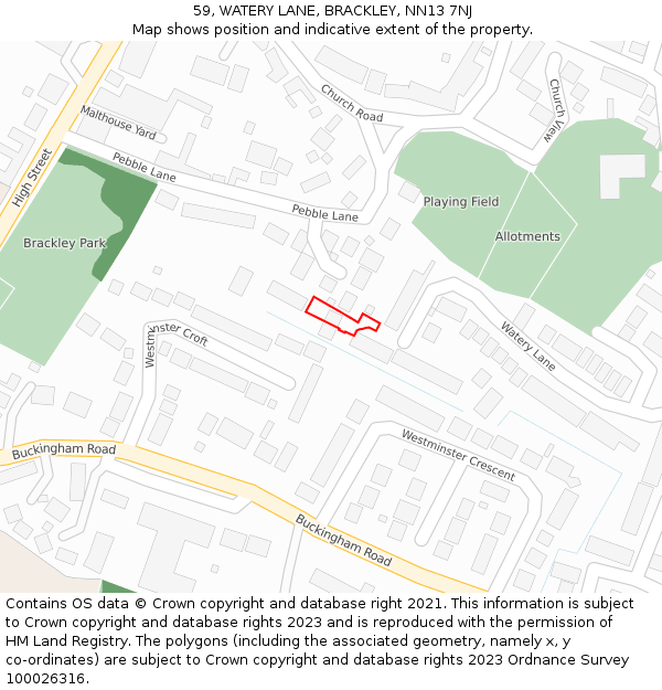 59, WATERY LANE, BRACKLEY, NN13 7NJ: Location map and indicative extent of plot