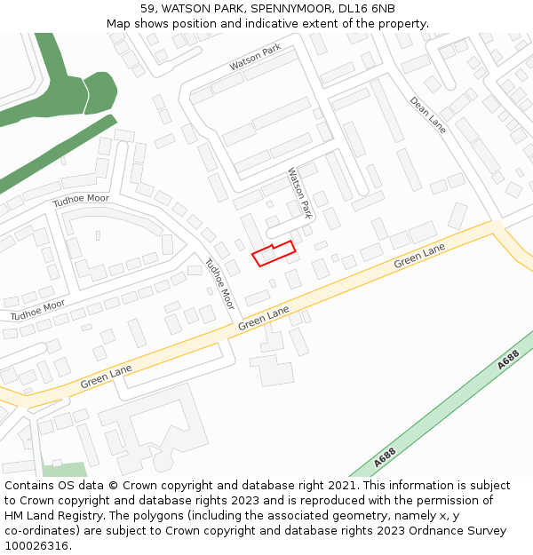 59, WATSON PARK, SPENNYMOOR, DL16 6NB: Location map and indicative extent of plot