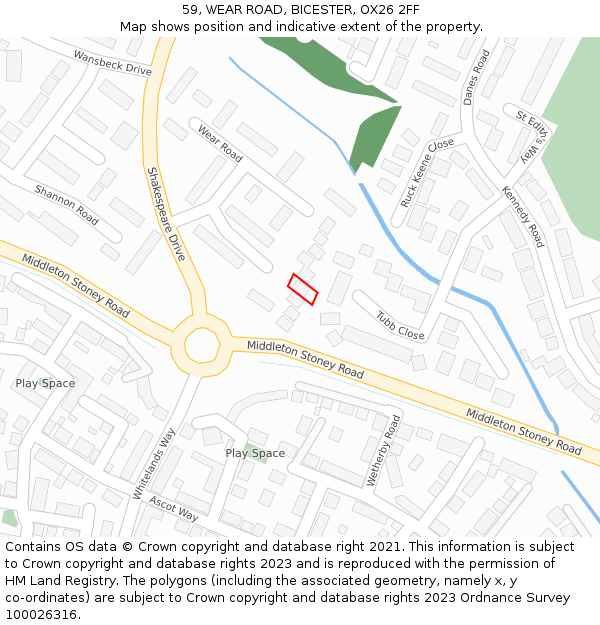 59, WEAR ROAD, BICESTER, OX26 2FF: Location map and indicative extent of plot