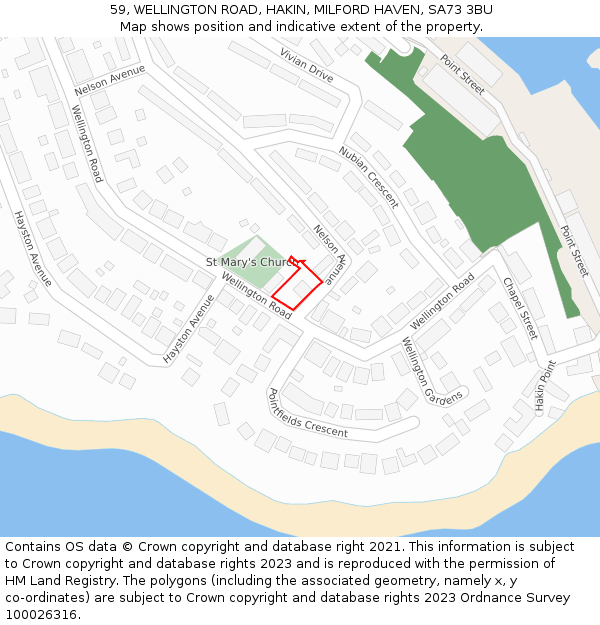 59, WELLINGTON ROAD, HAKIN, MILFORD HAVEN, SA73 3BU: Location map and indicative extent of plot
