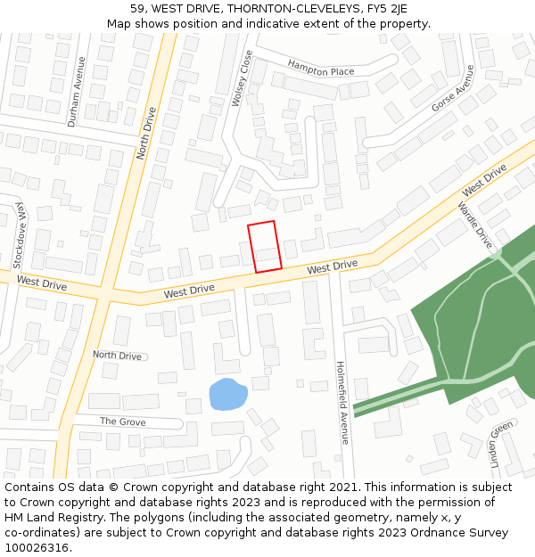 59, WEST DRIVE, THORNTON-CLEVELEYS, FY5 2JE: Location map and indicative extent of plot