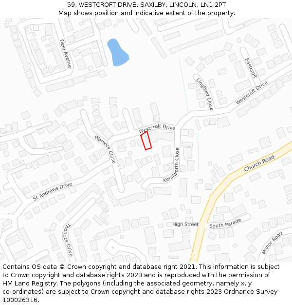 59, WESTCROFT DRIVE, SAXILBY, LINCOLN, LN1 2PT: Location map and indicative extent of plot