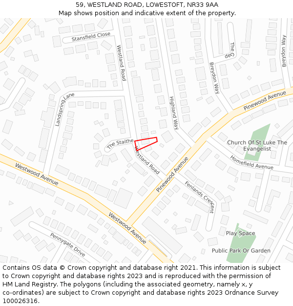 59, WESTLAND ROAD, LOWESTOFT, NR33 9AA: Location map and indicative extent of plot