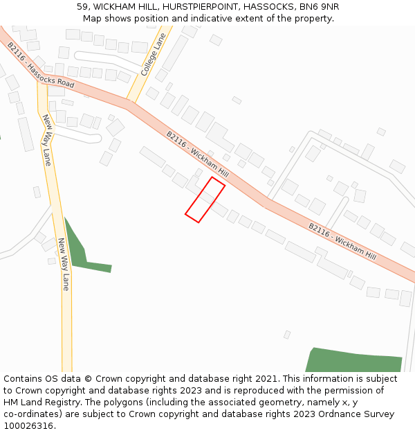 59, WICKHAM HILL, HURSTPIERPOINT, HASSOCKS, BN6 9NR: Location map and indicative extent of plot