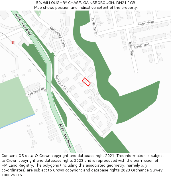 59, WILLOUGHBY CHASE, GAINSBOROUGH, DN21 1GR: Location map and indicative extent of plot