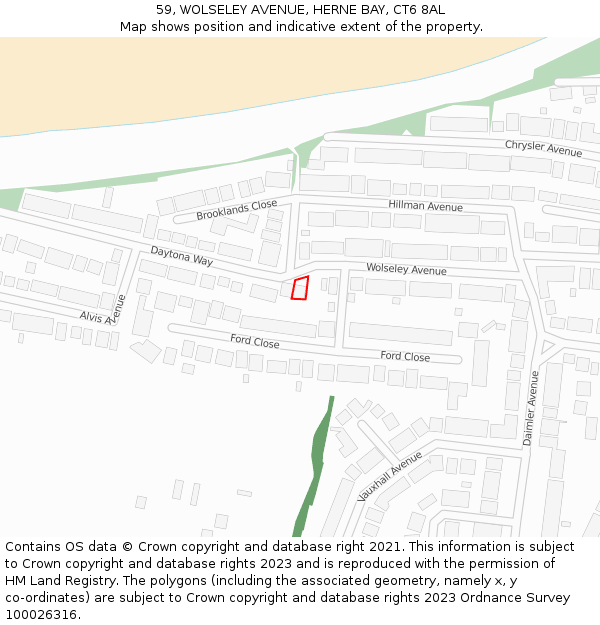 59, WOLSELEY AVENUE, HERNE BAY, CT6 8AL: Location map and indicative extent of plot