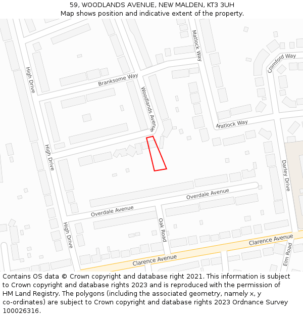 59, WOODLANDS AVENUE, NEW MALDEN, KT3 3UH: Location map and indicative extent of plot