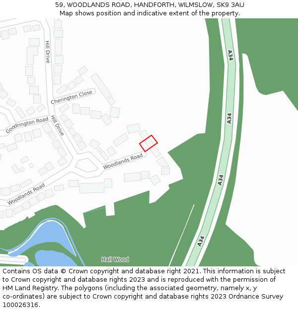 59, WOODLANDS ROAD, HANDFORTH, WILMSLOW, SK9 3AU: Location map and indicative extent of plot