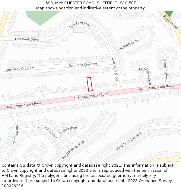 590, MANCHESTER ROAD, SHEFFIELD, S10 5PT: Location map and indicative extent of plot