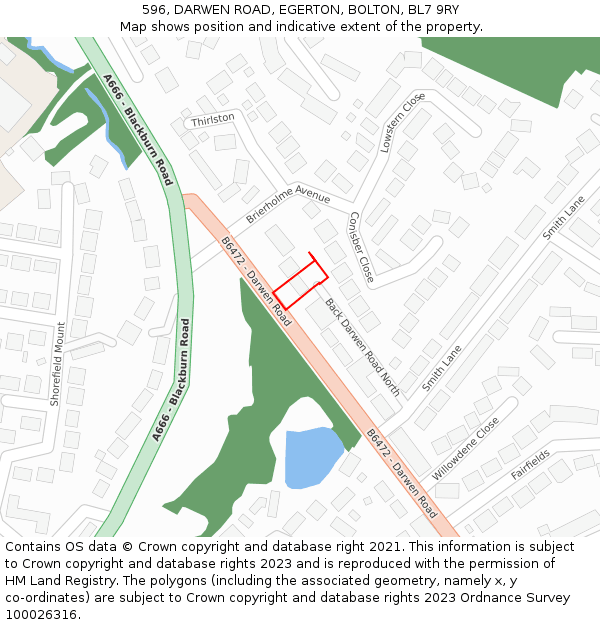 596, DARWEN ROAD, EGERTON, BOLTON, BL7 9RY: Location map and indicative extent of plot