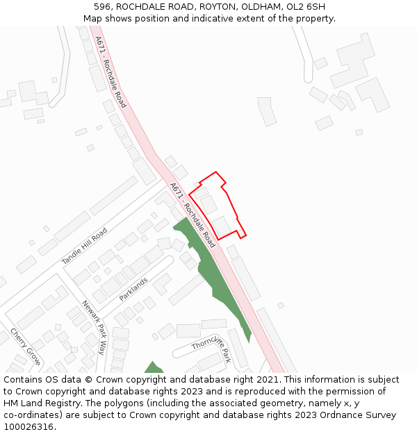 596, ROCHDALE ROAD, ROYTON, OLDHAM, OL2 6SH: Location map and indicative extent of plot