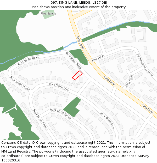 597, KING LANE, LEEDS, LS17 5EJ: Location map and indicative extent of plot