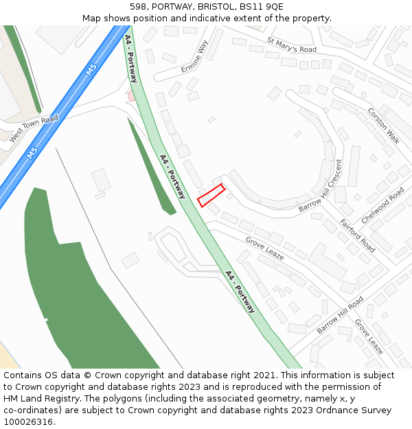 598, PORTWAY, BRISTOL, BS11 9QE: Location map and indicative extent of plot