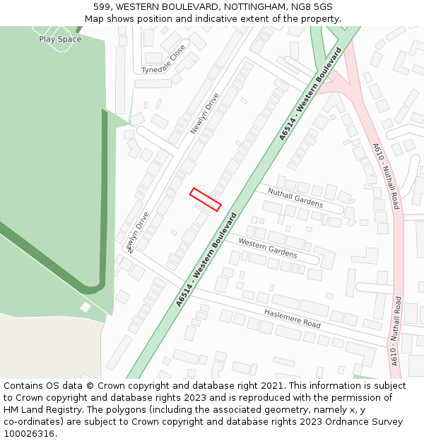 599, WESTERN BOULEVARD, NOTTINGHAM, NG8 5GS: Location map and indicative extent of plot