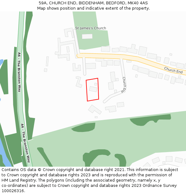 59A, CHURCH END, BIDDENHAM, BEDFORD, MK40 4AS: Location map and indicative extent of plot