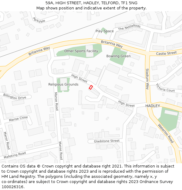 59A, HIGH STREET, HADLEY, TELFORD, TF1 5NG: Location map and indicative extent of plot