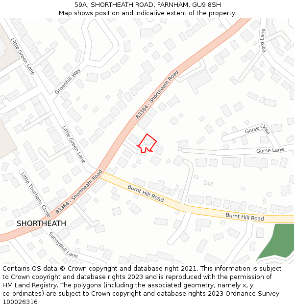 59A, SHORTHEATH ROAD, FARNHAM, GU9 8SH: Location map and indicative extent of plot