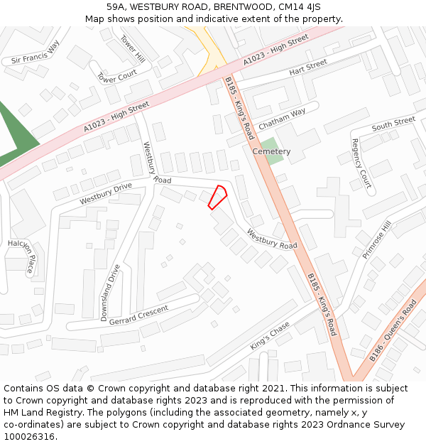 59A, WESTBURY ROAD, BRENTWOOD, CM14 4JS: Location map and indicative extent of plot