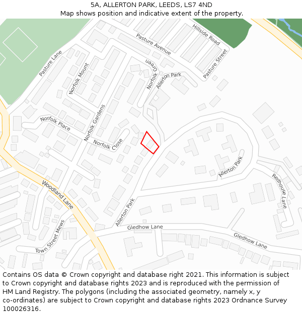 5A, ALLERTON PARK, LEEDS, LS7 4ND: Location map and indicative extent of plot