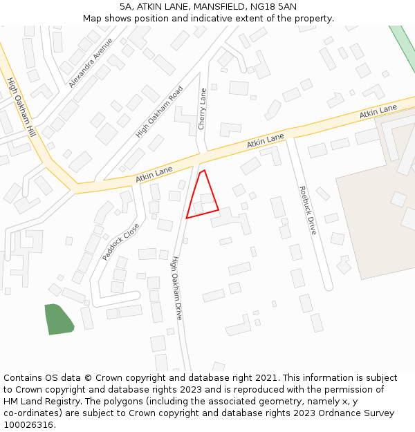 5A, ATKIN LANE, MANSFIELD, NG18 5AN: Location map and indicative extent of plot