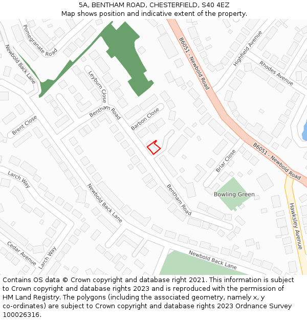 5A, BENTHAM ROAD, CHESTERFIELD, S40 4EZ: Location map and indicative extent of plot