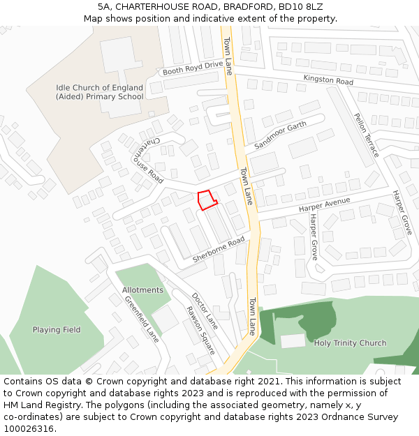 5A, CHARTERHOUSE ROAD, BRADFORD, BD10 8LZ: Location map and indicative extent of plot