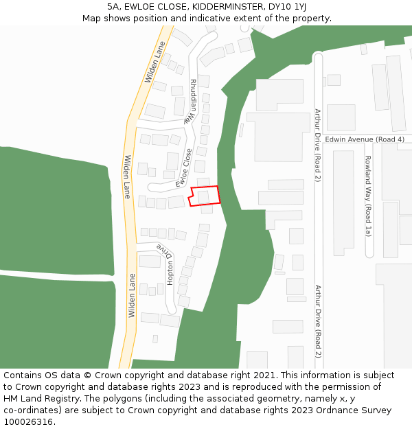 5A, EWLOE CLOSE, KIDDERMINSTER, DY10 1YJ: Location map and indicative extent of plot