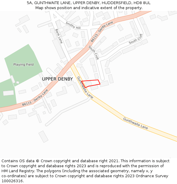 5A, GUNTHWAITE LANE, UPPER DENBY, HUDDERSFIELD, HD8 8UL: Location map and indicative extent of plot