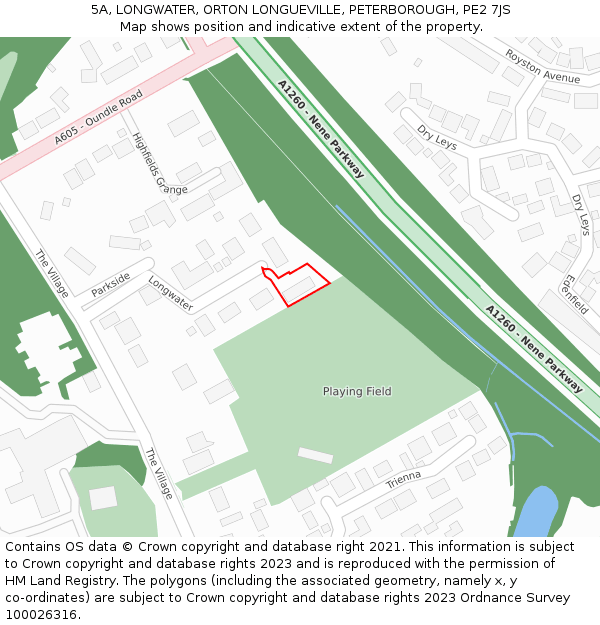5A, LONGWATER, ORTON LONGUEVILLE, PETERBOROUGH, PE2 7JS: Location map and indicative extent of plot