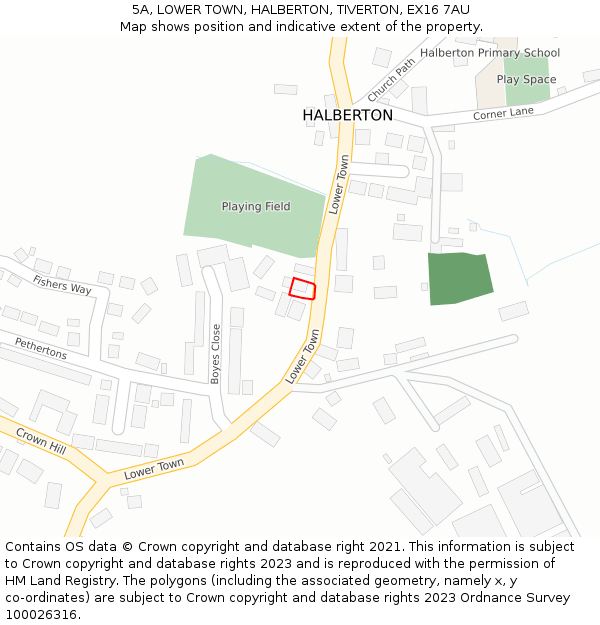 5A, LOWER TOWN, HALBERTON, TIVERTON, EX16 7AU: Location map and indicative extent of plot