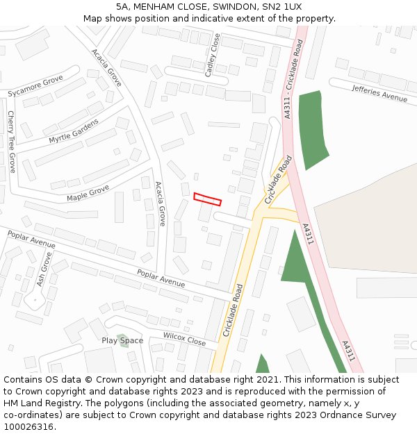 5A, MENHAM CLOSE, SWINDON, SN2 1UX: Location map and indicative extent of plot