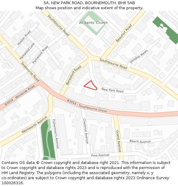 5A, NEW PARK ROAD, BOURNEMOUTH, BH6 5AB: Location map and indicative extent of plot