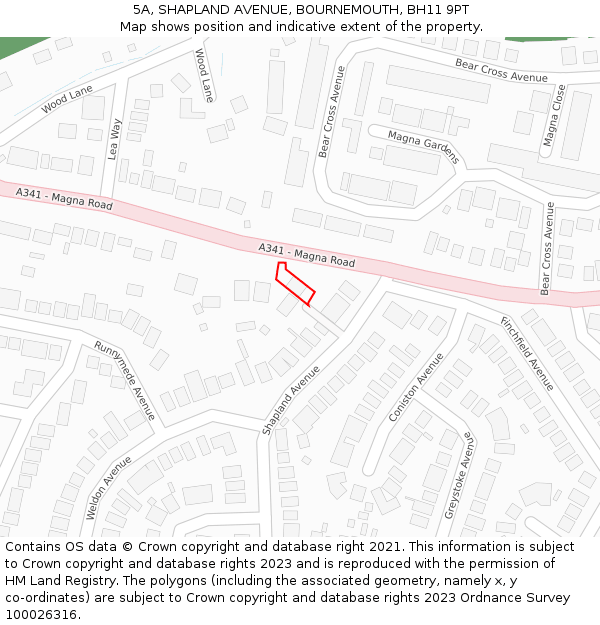 5A, SHAPLAND AVENUE, BOURNEMOUTH, BH11 9PT: Location map and indicative extent of plot