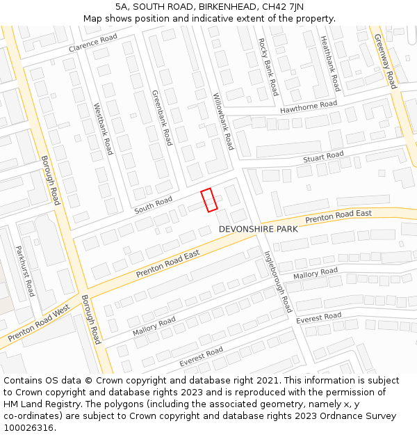 5A, SOUTH ROAD, BIRKENHEAD, CH42 7JN: Location map and indicative extent of plot
