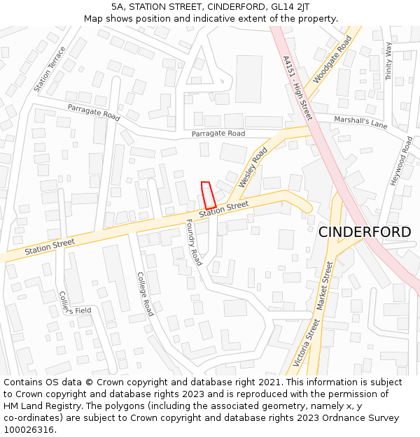 5A, STATION STREET, CINDERFORD, GL14 2JT: Location map and indicative extent of plot